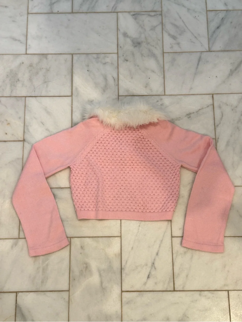 Gymboree crochet sweater w/ faux fur collared neckline